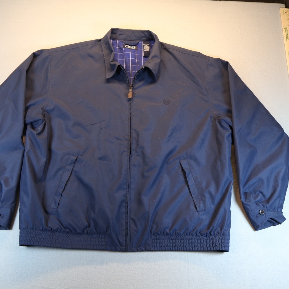 Chaps Mens XXL Navy Blue Harrington Jacket Windbreaker Check Lined Full Zip